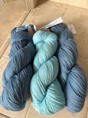 Cloudborn Fibers 3 Hanks of Sweater Yarn in Dolphin Blue and Sky Blues